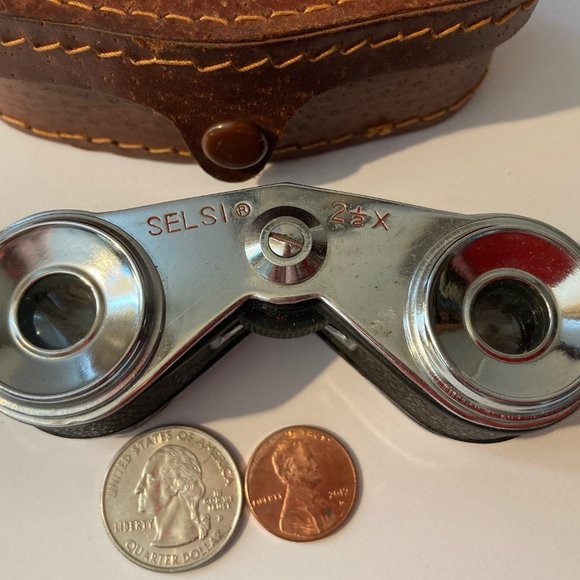 Vintage Set of Black Metal and Leather Opera Glass - Picture 2 of 6